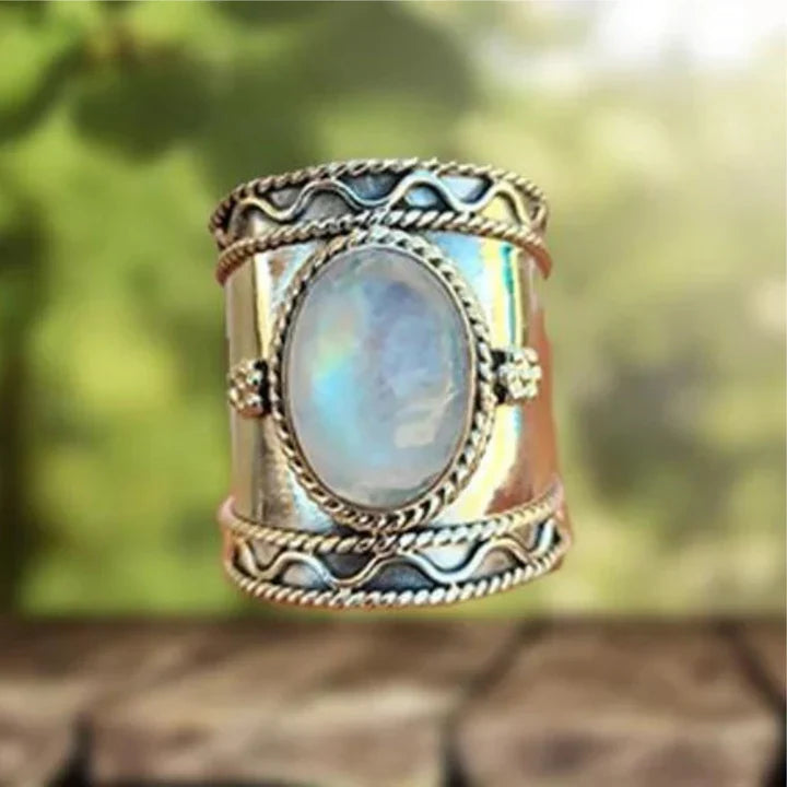 Bohemian Moonstone Wide Band sõrmus